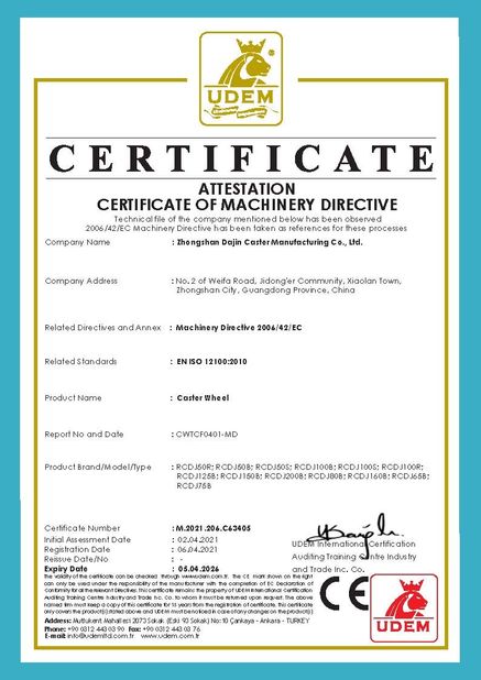 चीन Zhongshan Xiaolan Elephant Casters Products Factory प्रमाणपत्र